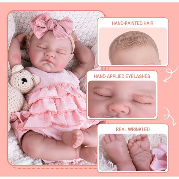 20" Body Reborn Baby Doll Realistic Floppy Newborn Girl Lifelike Poseable - Picture 5 of 6